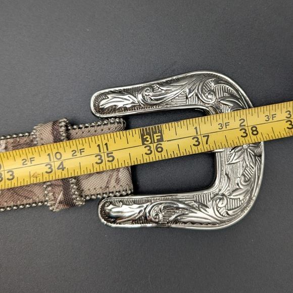 Western Belt Womens Medium Camo Leather Studs Pink Rhinestones Silvertoned Rodeo